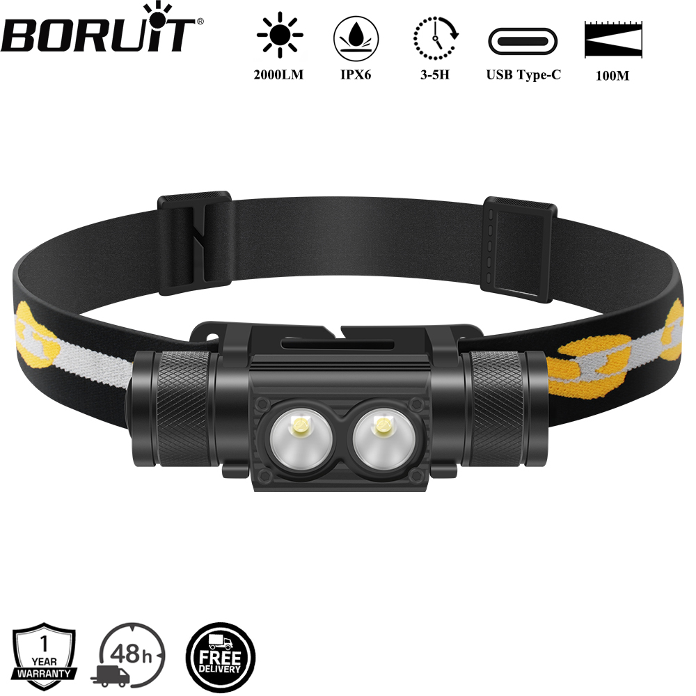 Lolin D32 - ไฟฉายคาดศีรษะ BORUiT D25 แบบ LED คู่