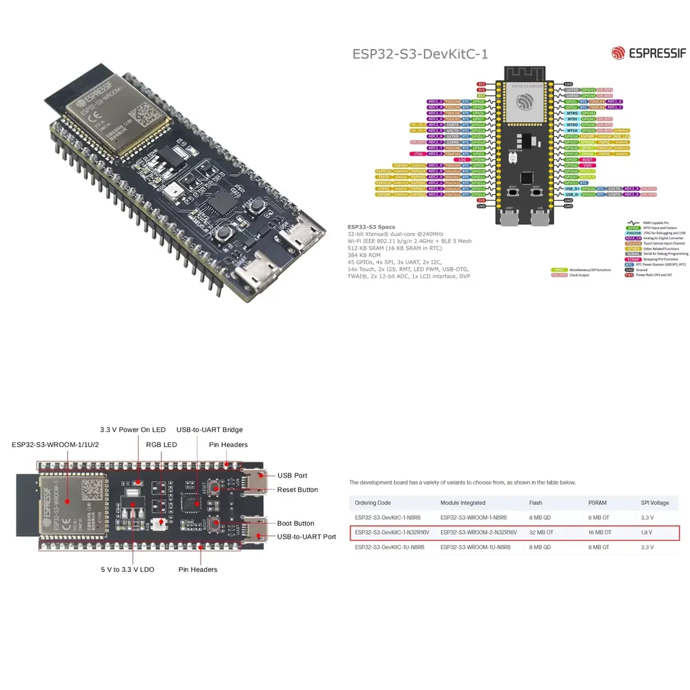 บอร์ดพัฒนา Espressif ESP32-S3- - Devkitc บทวิจารณ์และราคา