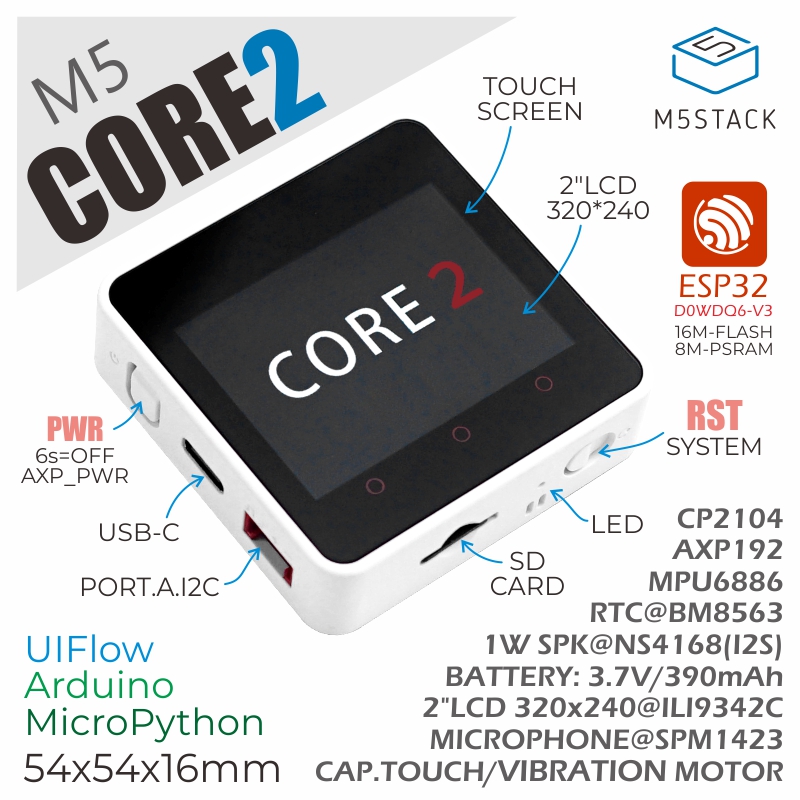 ชุดอุปกรณ์พัฒนา IoT M5Stack Co - M5Stack Core2 บทวิจารณ์และราคา